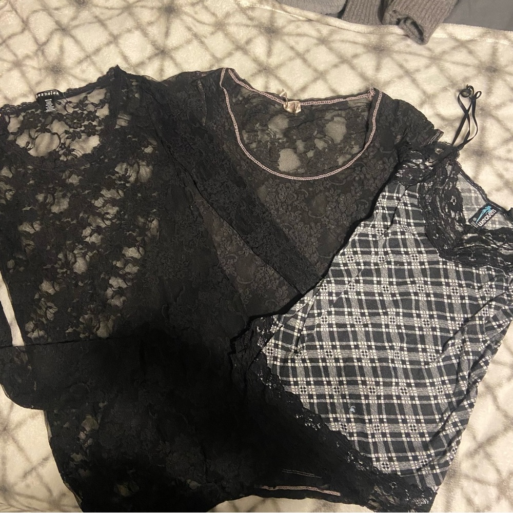 Layering tees and tank, cyber y2k, grunge, all lace